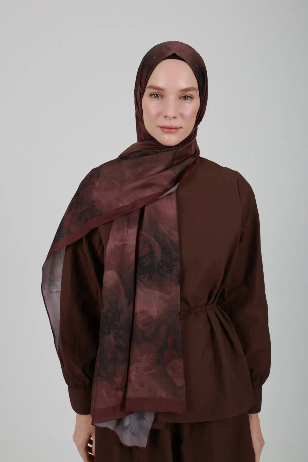 Neva Desenli Bordo Şal - S29