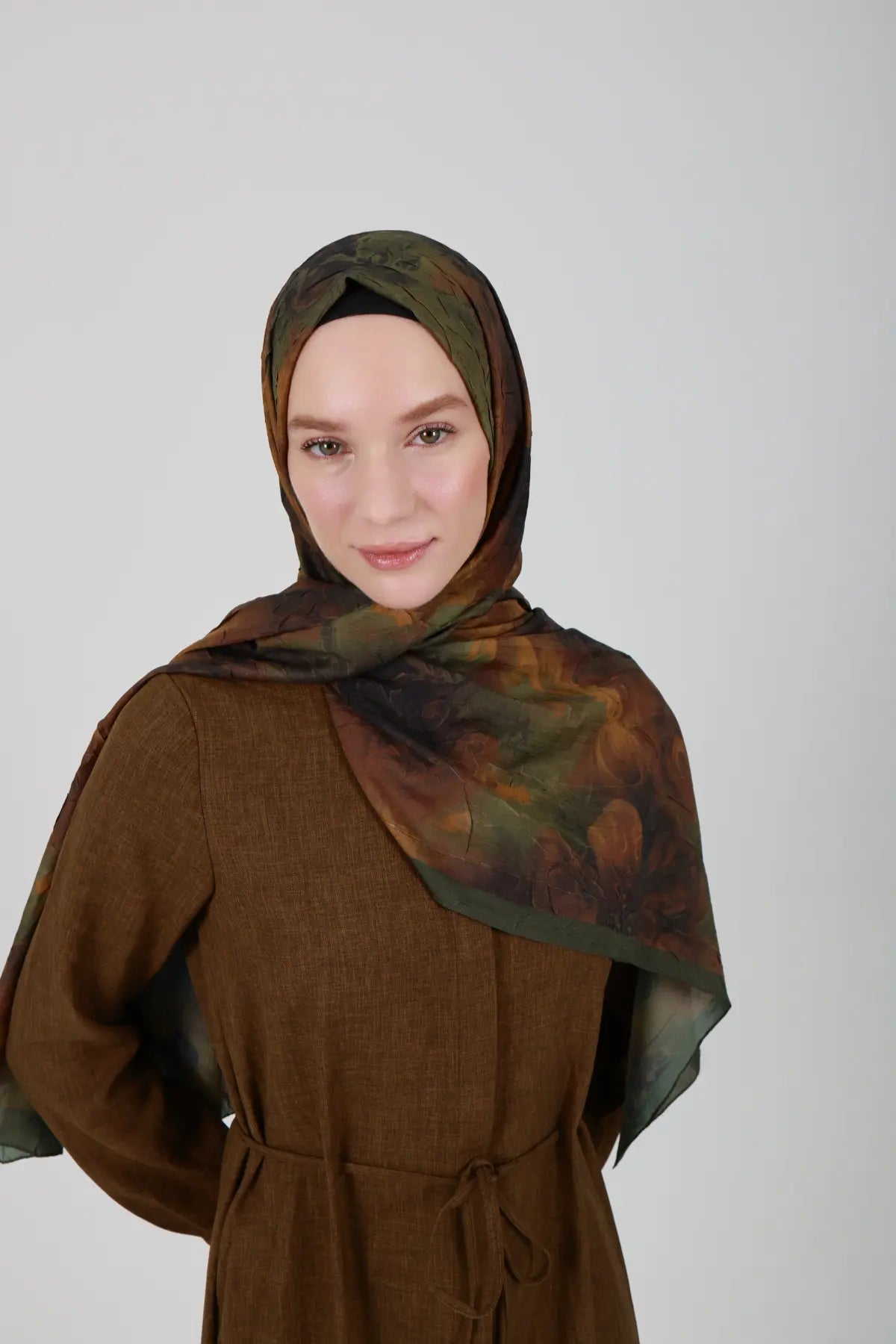 Neva Desenli Hardal Yeşil Şal - S25