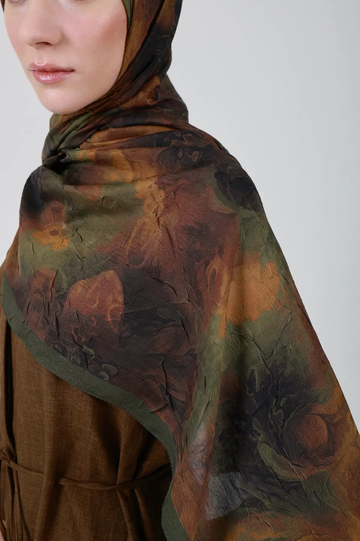 Neva Desenli Hardal Yeşil Şal - S25