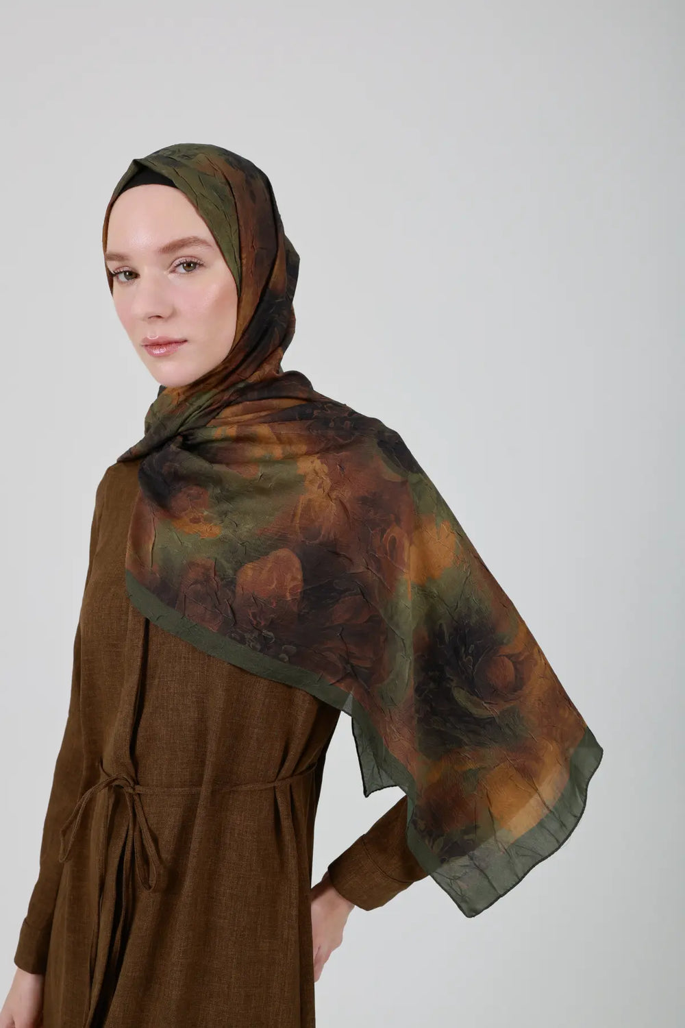 Neva Desenli Hardal Yeşil Şal - S25