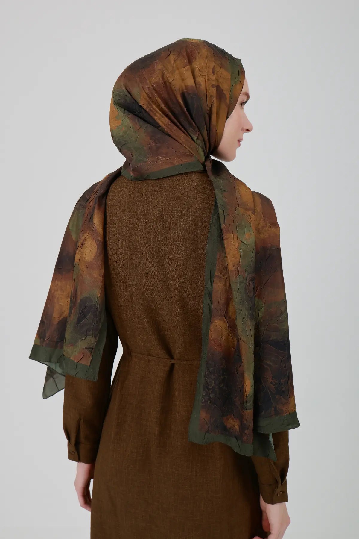 Neva Desenli Hardal Yeşil Şal - S25