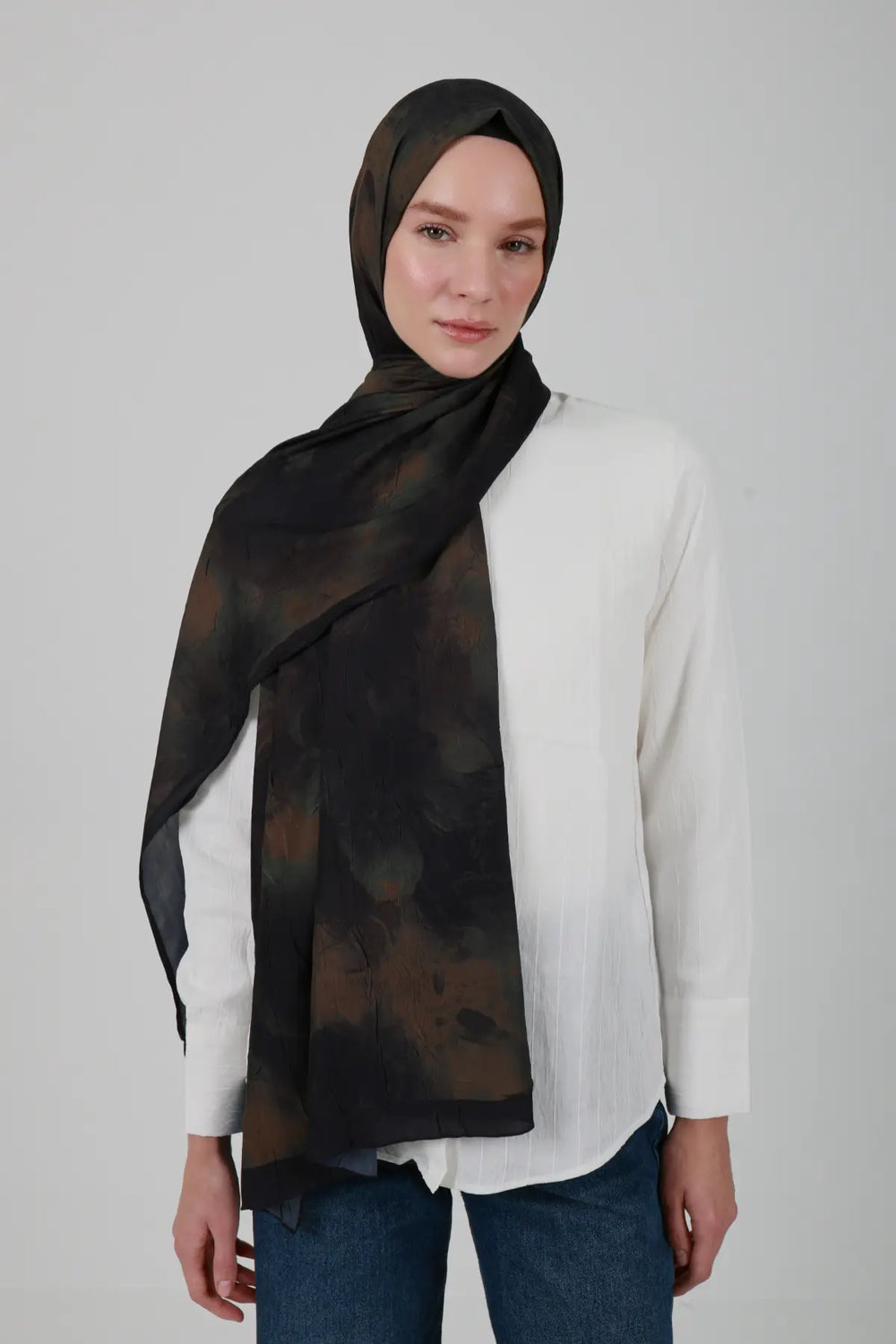 Neva Desenli Kahve Yeşil Şal - S28