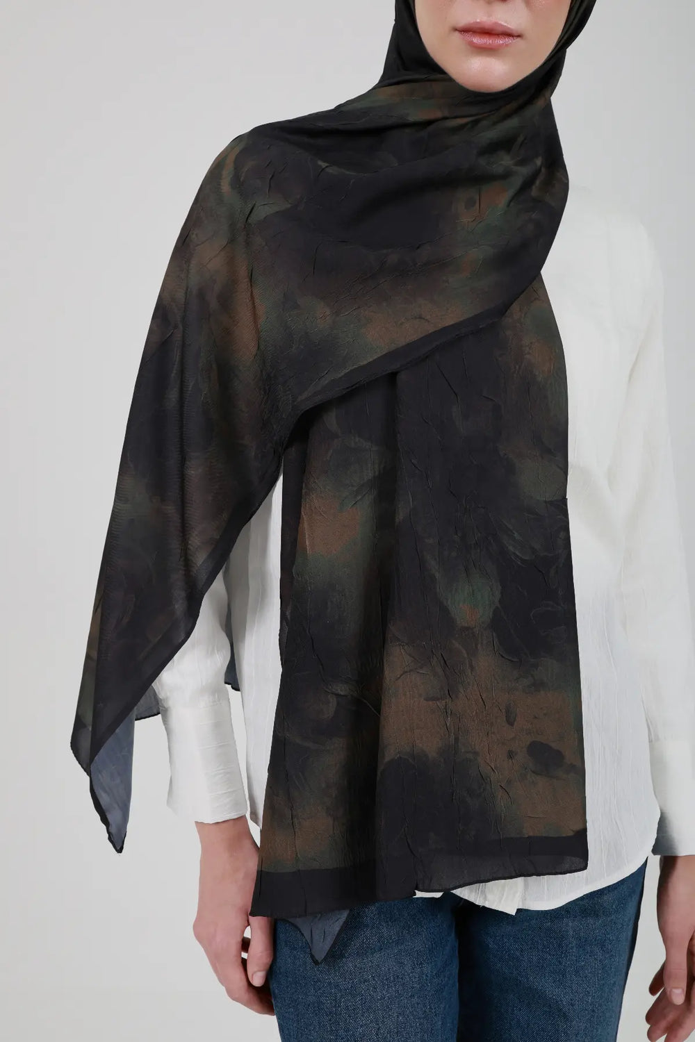 Neva Desenli Kahve Yeşil Şal - S28