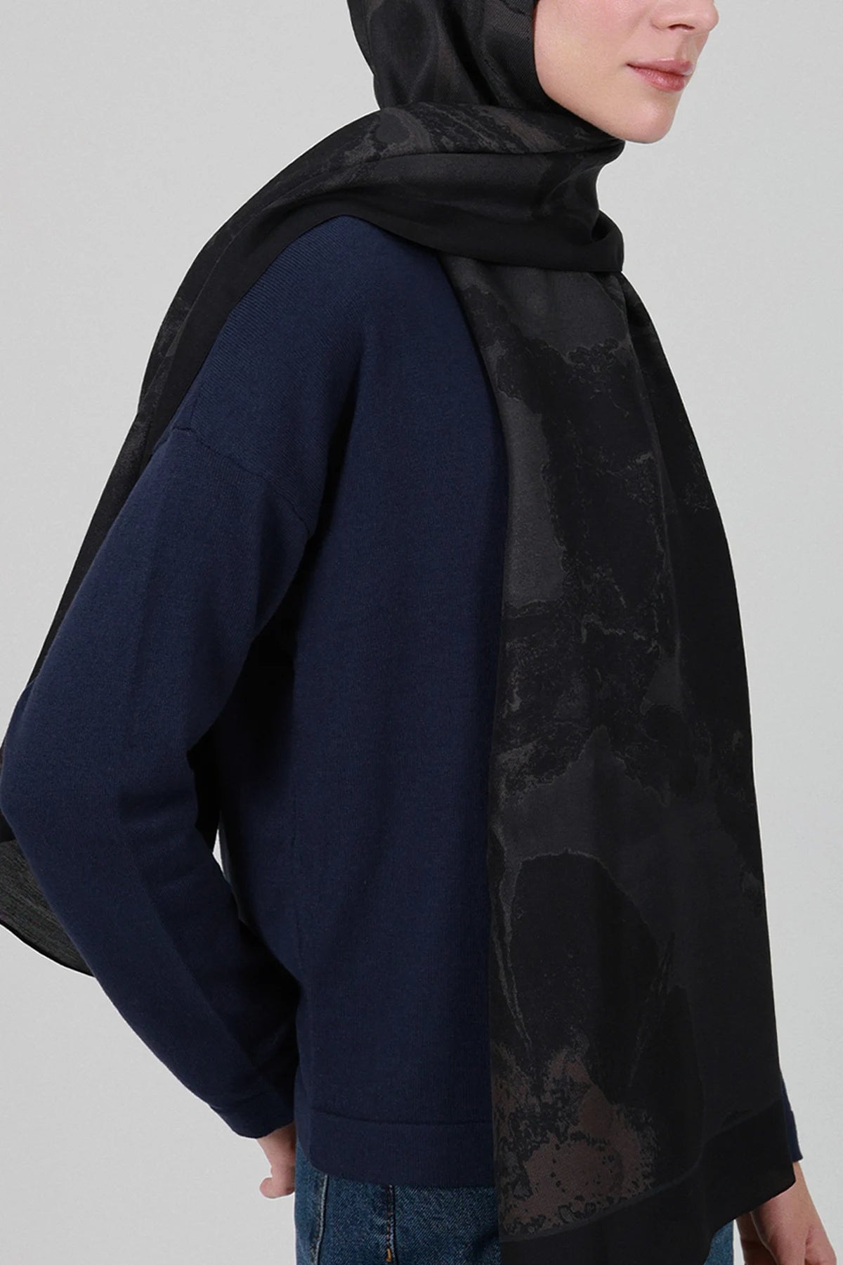 Oniks Desen İpek Şal - Antrasit