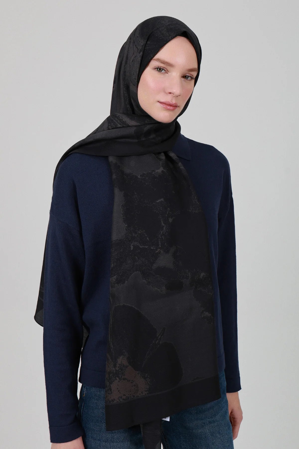 Oniks Desen İpek Şal - Antrasit