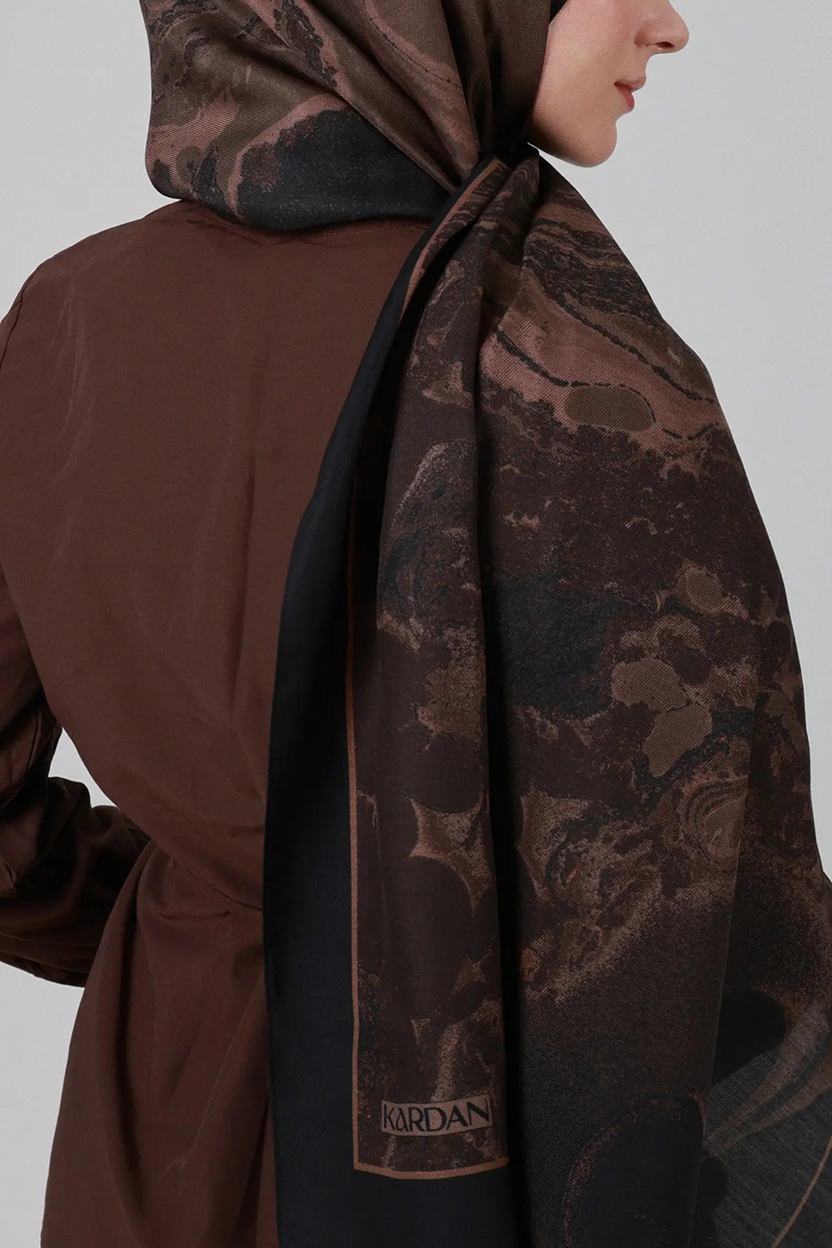 Oniks Desen İpek Şal - Moka