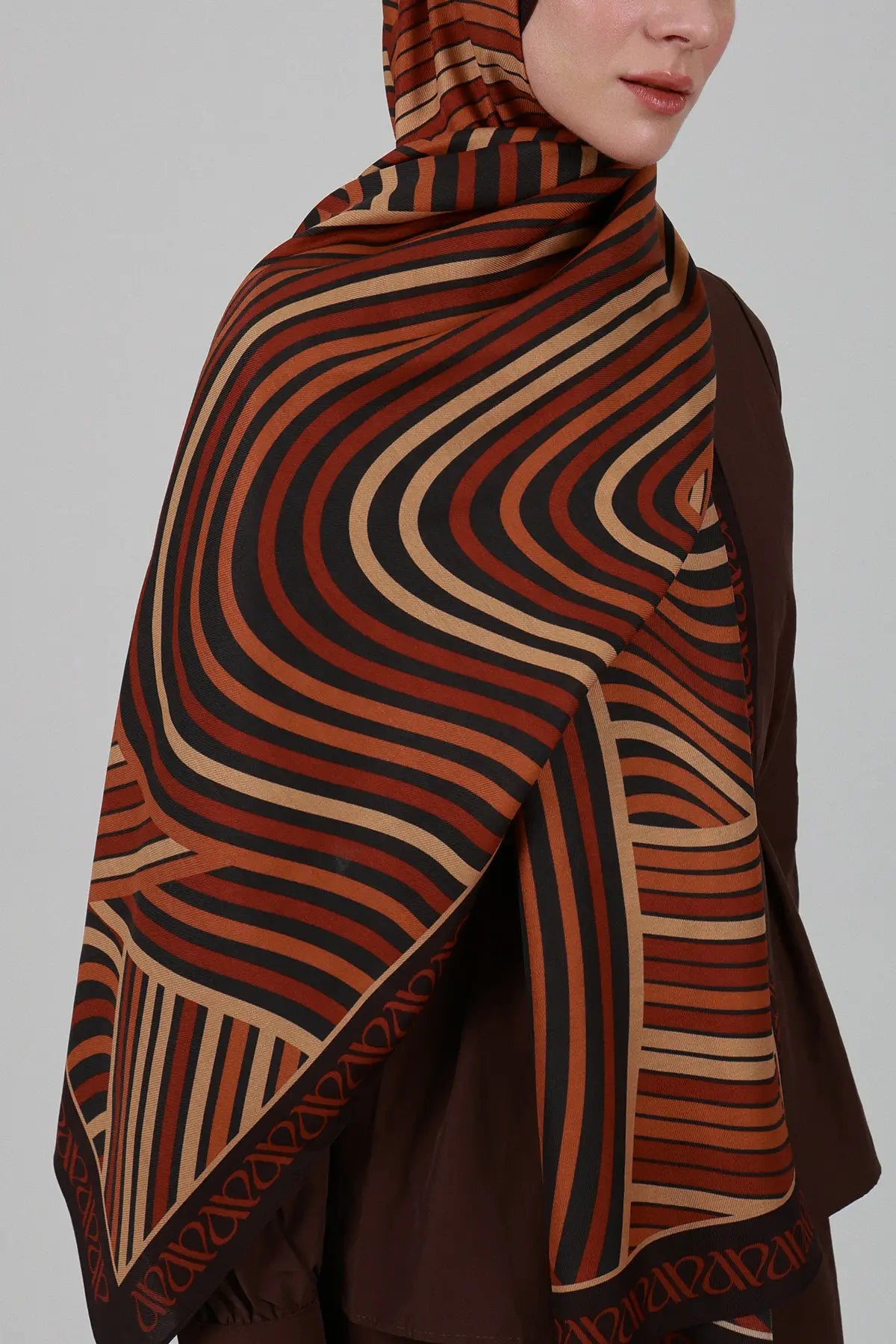 Orbit Desen İpek Şal - Kiremit