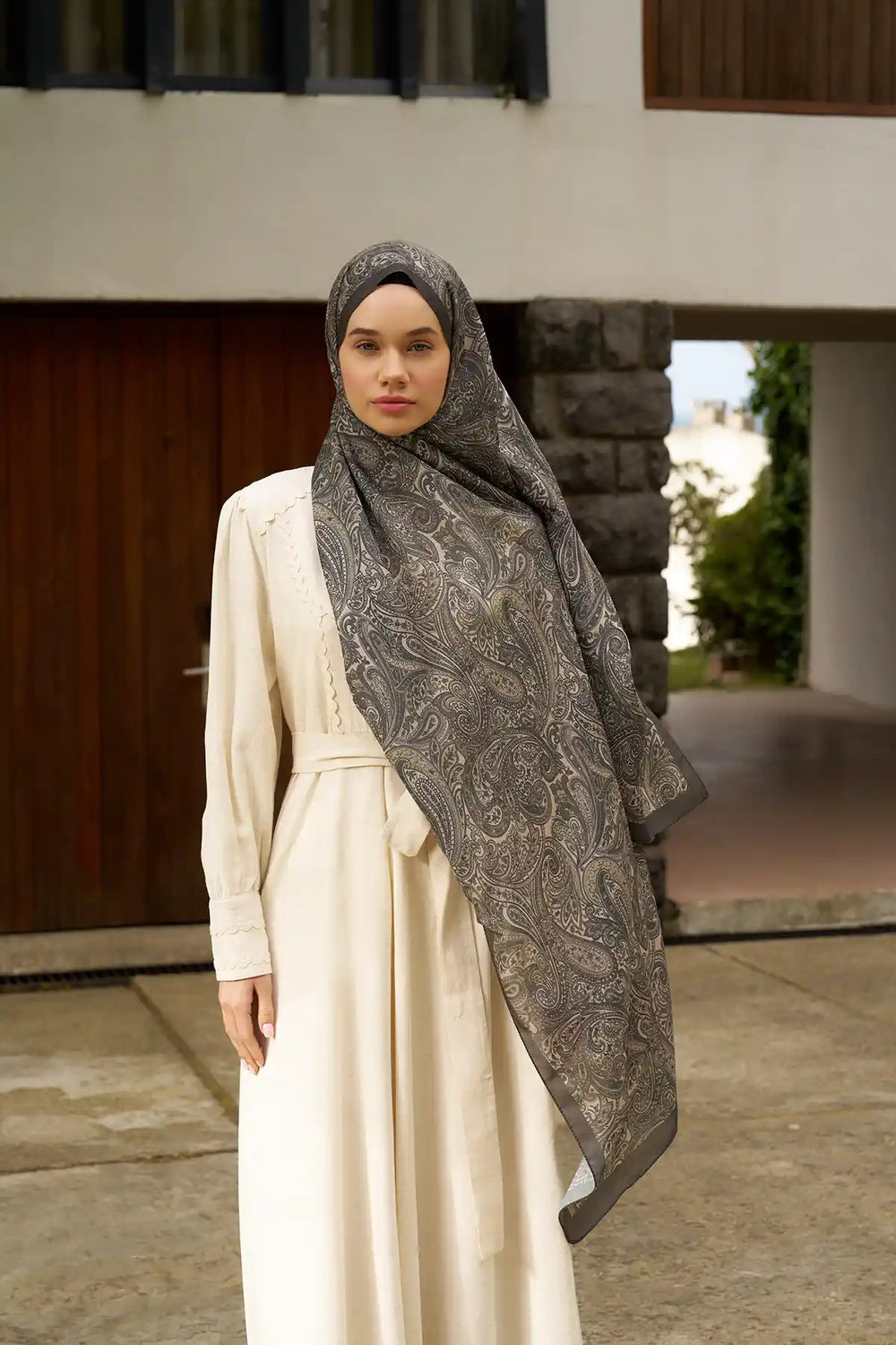 Paisley Desenli Haki Şal - MK06