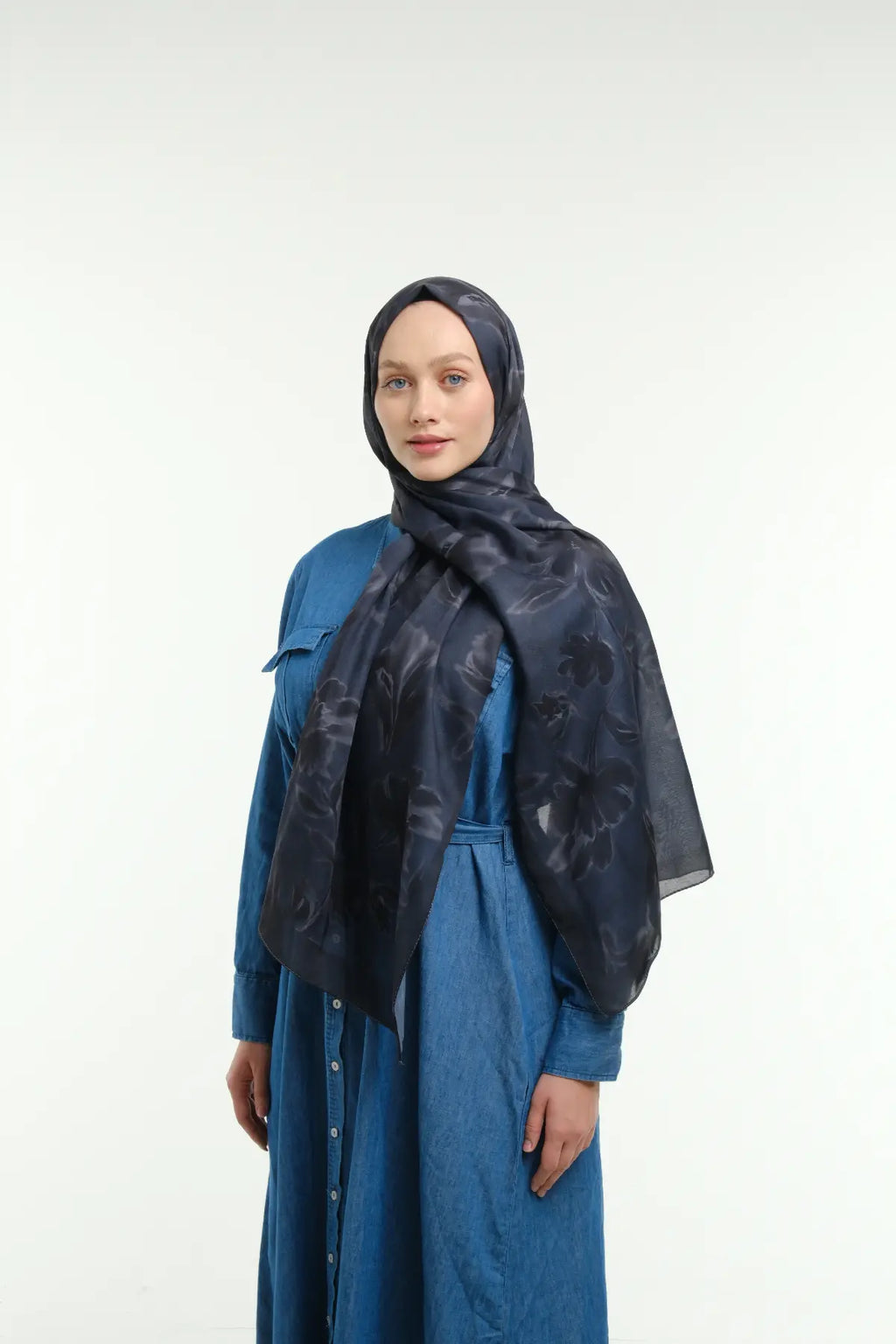 Peony Desen Şal - Lacivert