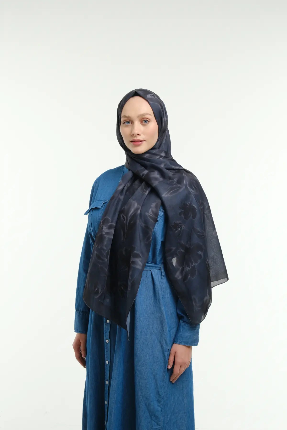 Peony Desen Şal - Lacivert