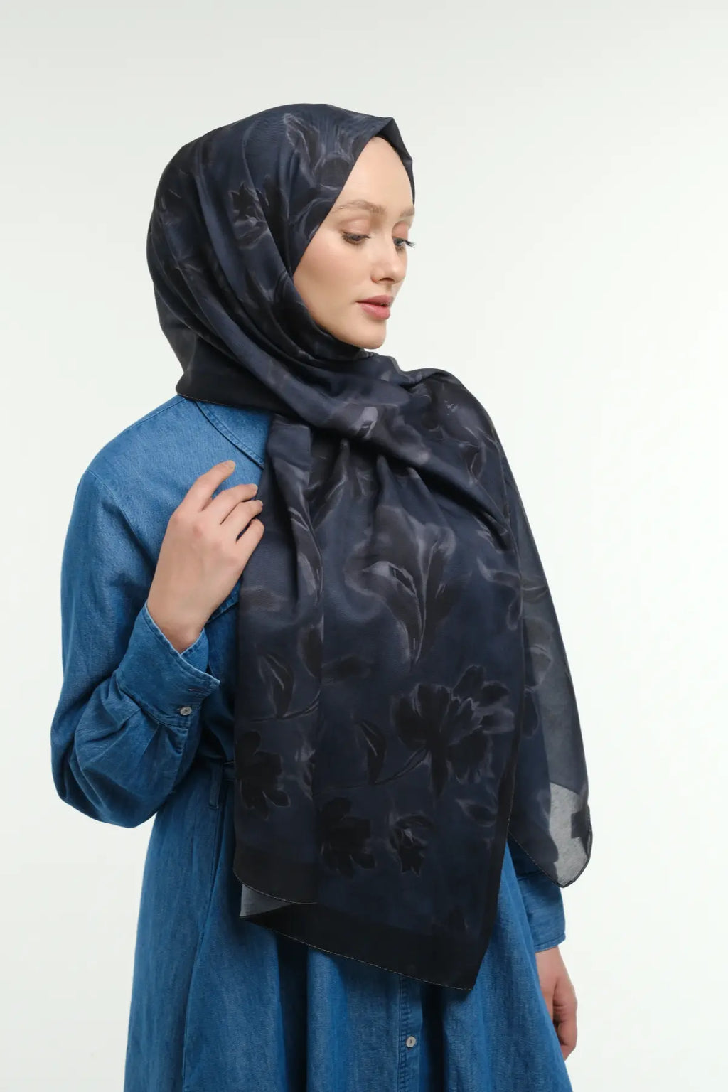 Peony Desen Şal - Lacivert