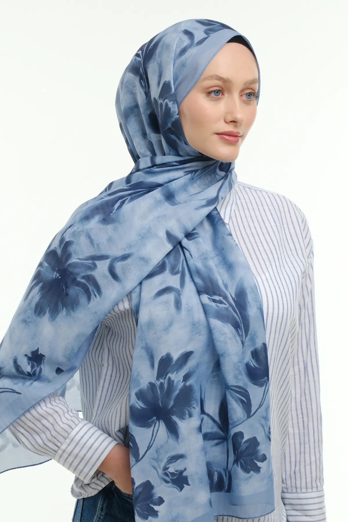 Peony Desen Şal - Mavi