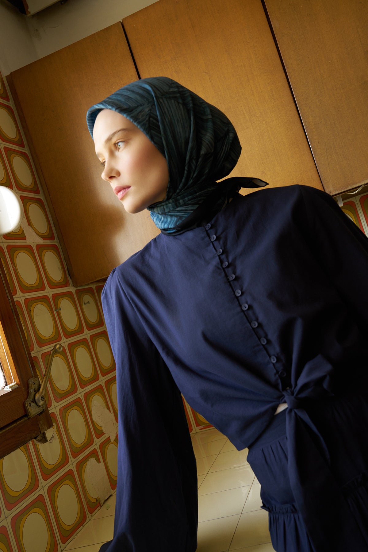Prizma Desenli Lacivert Eşarp - S01