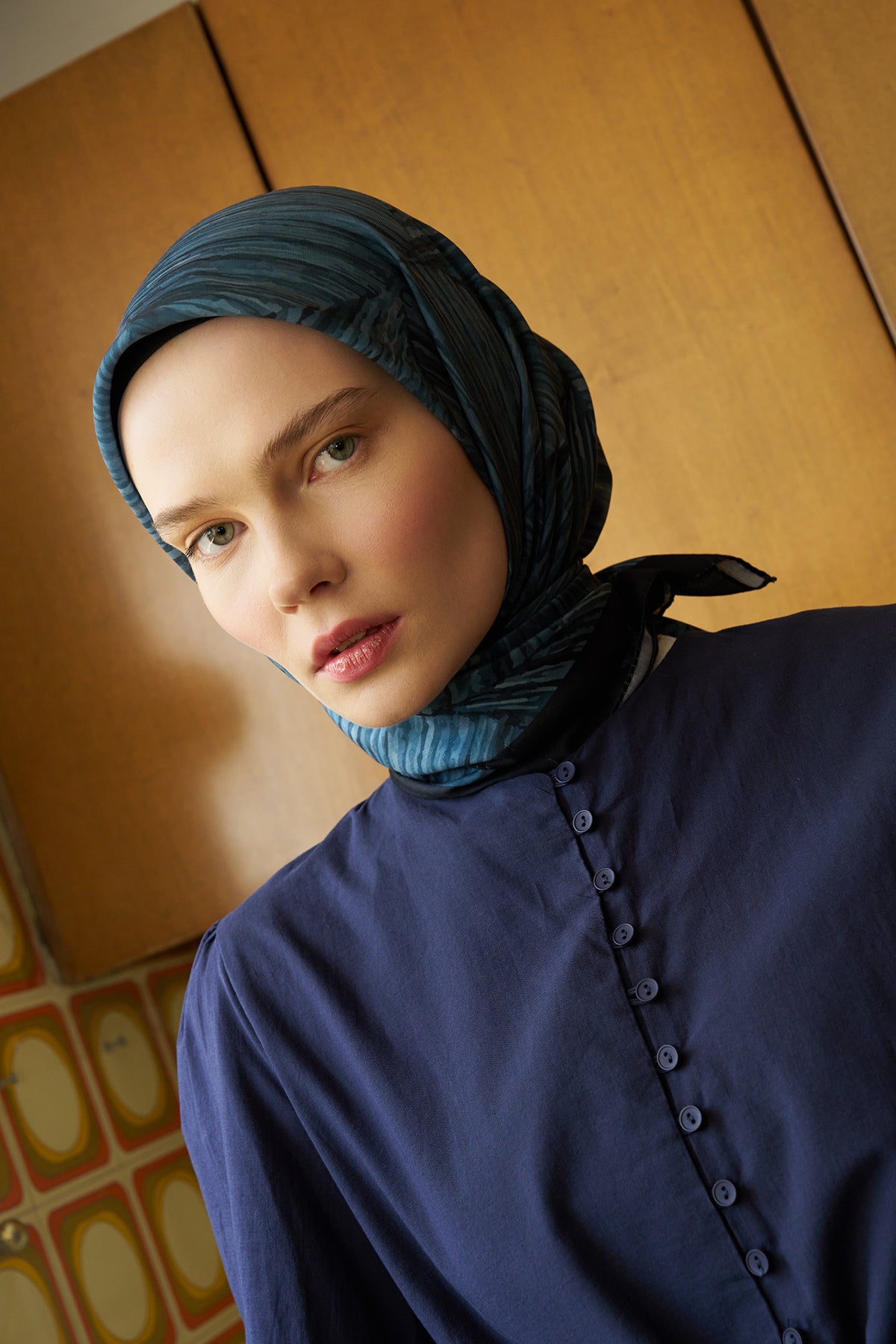 Prizma Desenli Lacivert Eşarp - S01