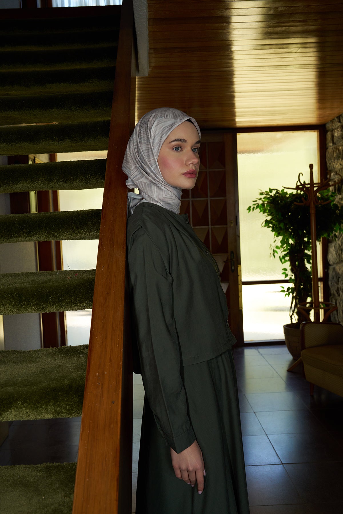 Prizma Desenli Pudra Eşarp - S02