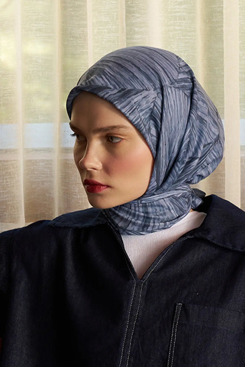 Prizma Desenli Taş Mavi Eşarp - S03