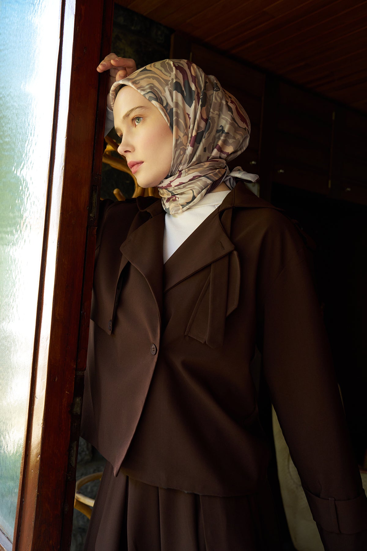 Sedef Desenli Bordo Eşarp - S06
