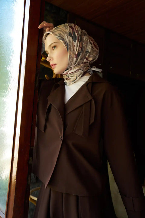 Sedef Desenli Bordo Eşarp - S06