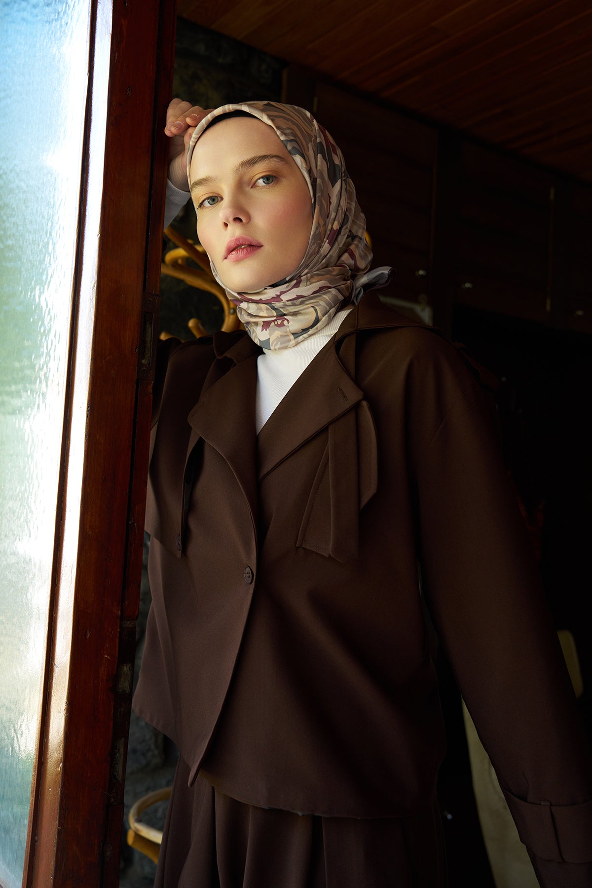 Sedef Desenli Bordo Eşarp - S06