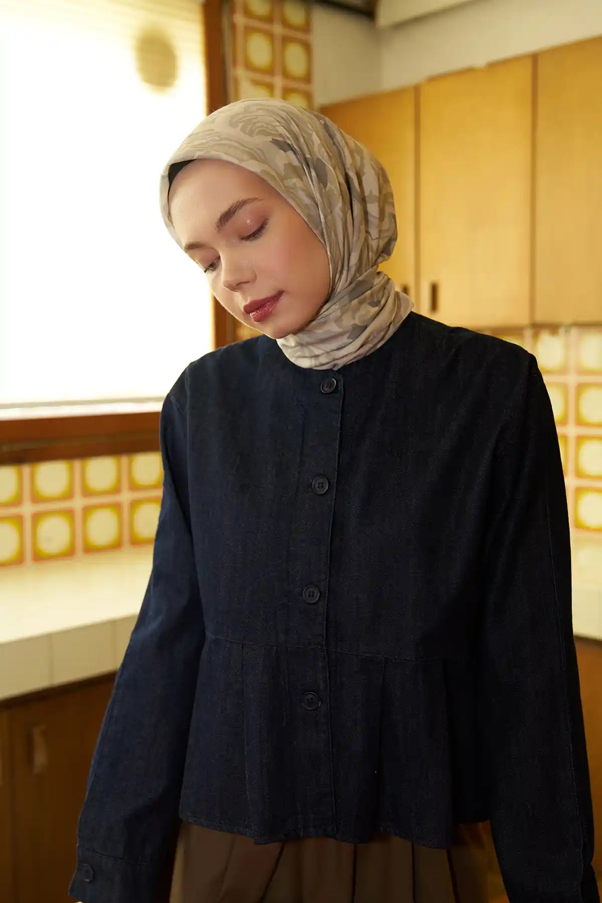 Sedef Desenli Soft Yeşil Eşarp - S14