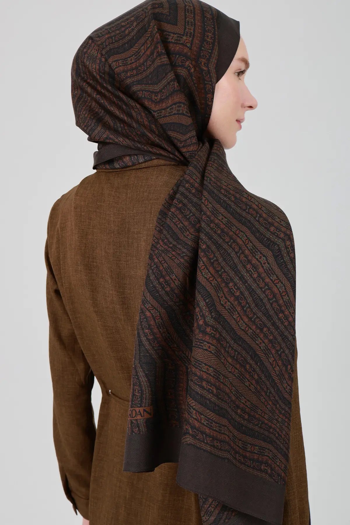 Siyera Desen İpek Şal - Kahve
