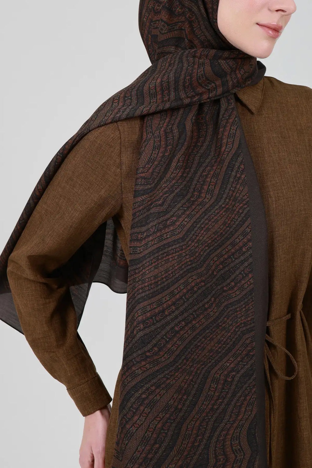 Siyera Desen İpek Şal - Kahve