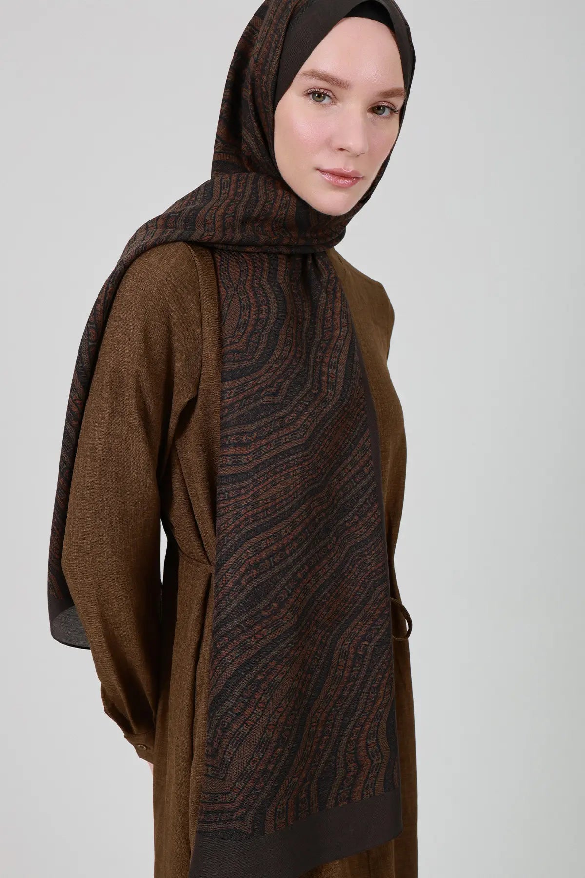 Siyera Desen İpek Şal - Kahve