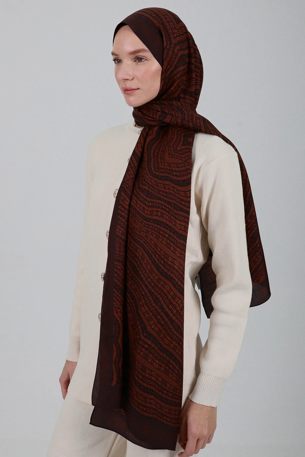 Siyera Desen İpek Şal - Maun