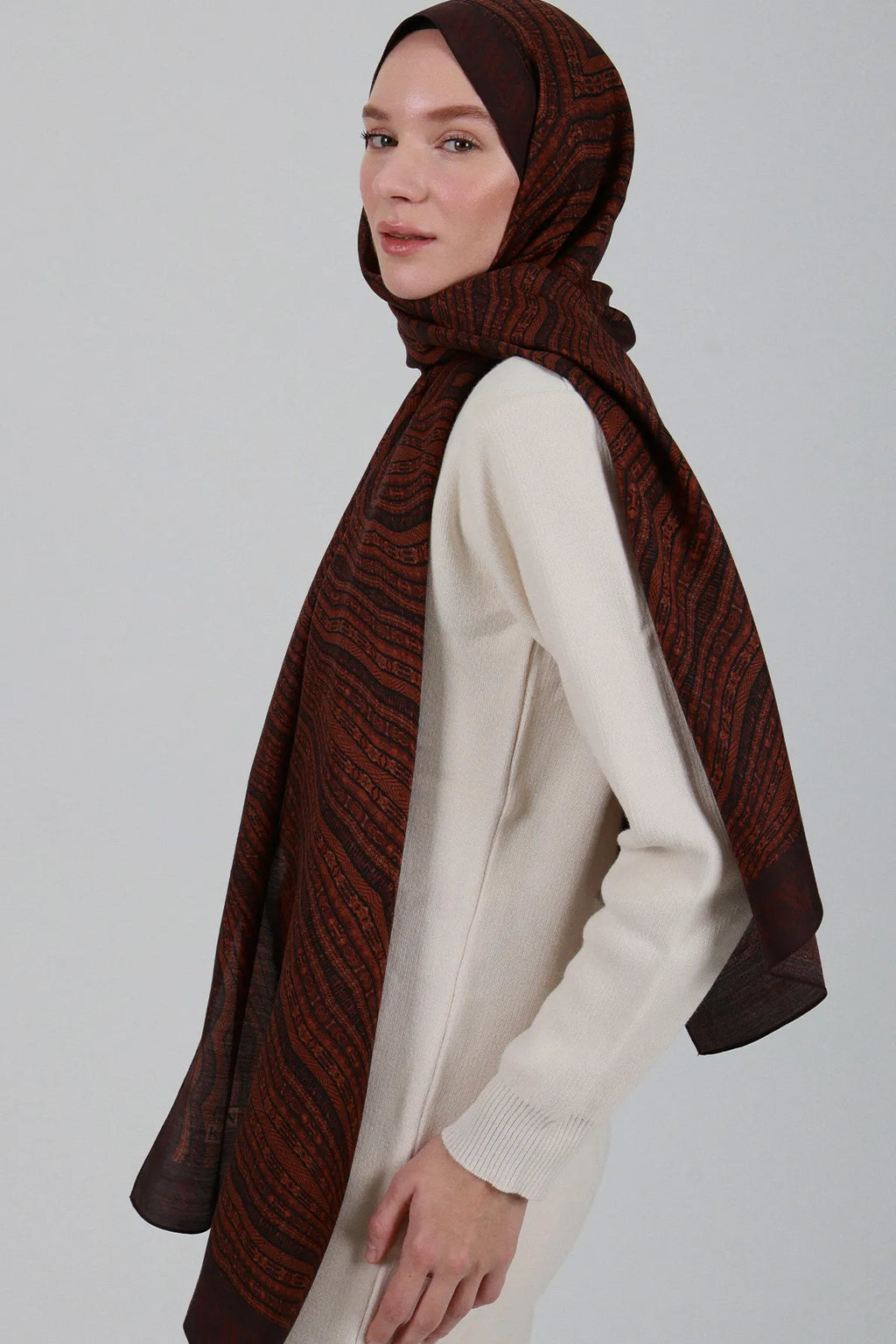 Siyera Desen İpek Şal - Maun