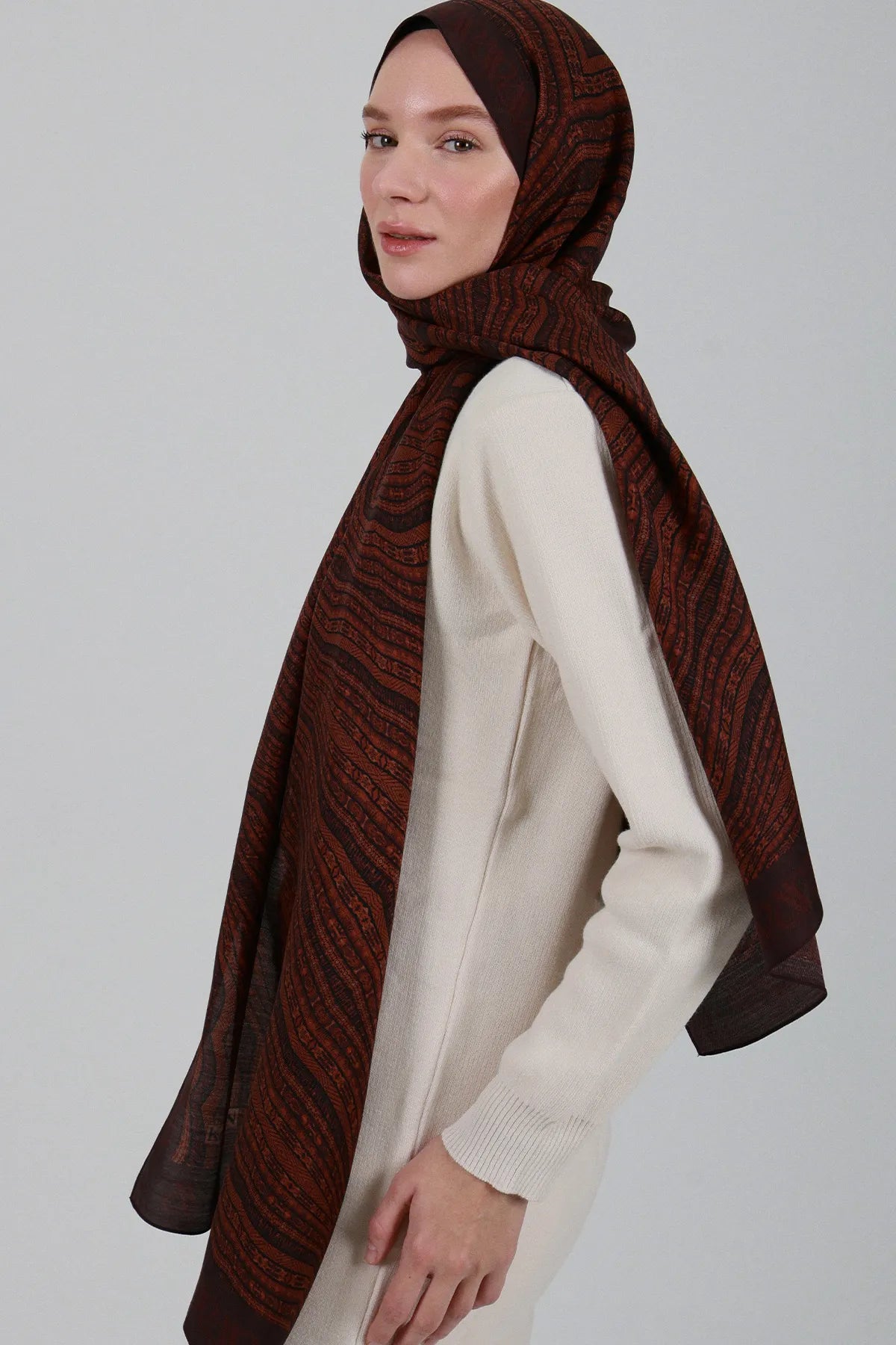 Siyera Desen İpek Şal - Maun