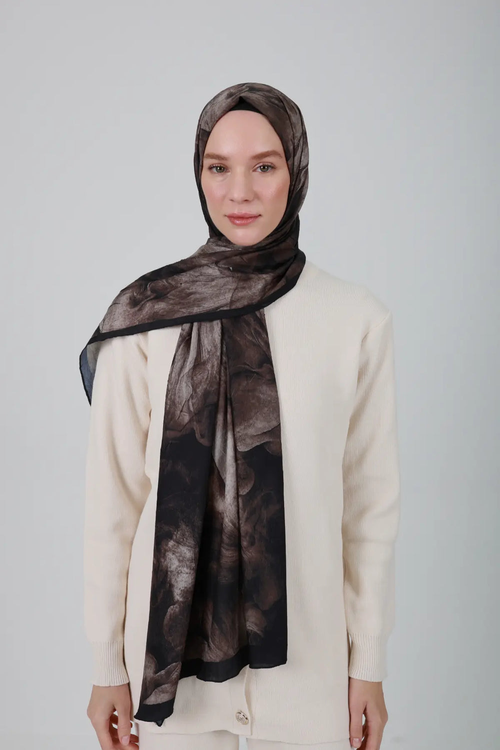 Soyut Desenli Sepya Şal - M22