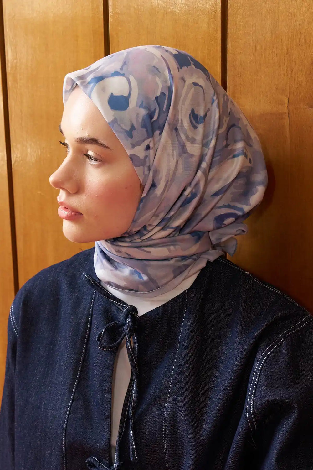 Spiral Desenli Açık Mavi Eşarp - S09