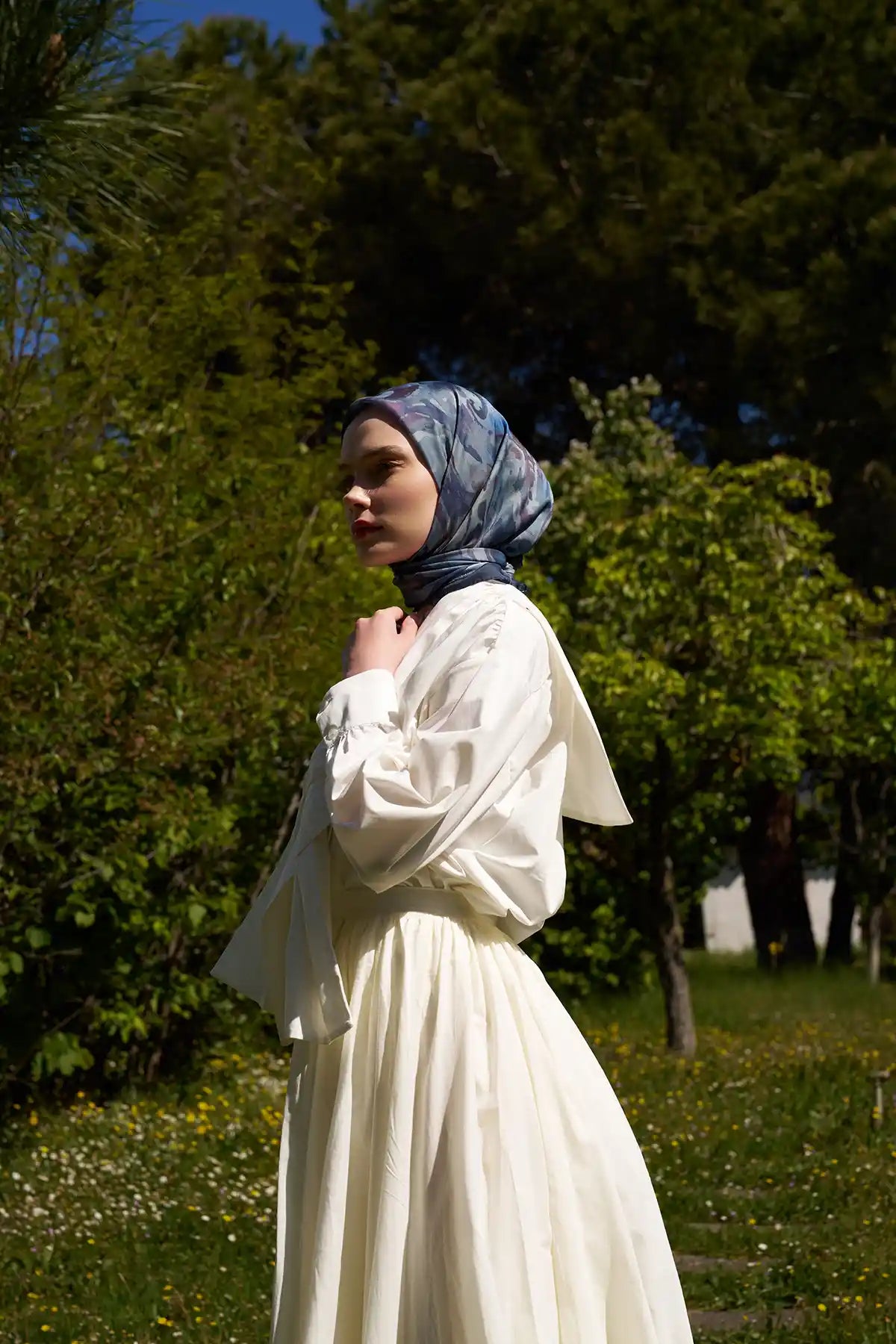 Spiral Desenli Mavi Eşarp - S11