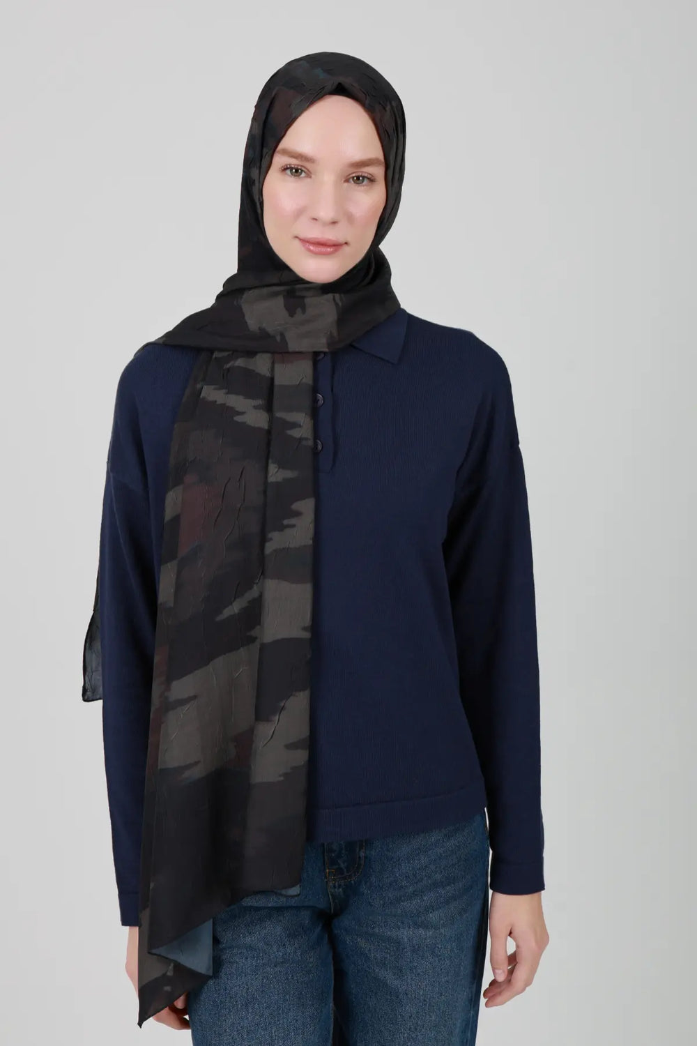 Zigzag Desenli Koyu Yeşil Şal - M28