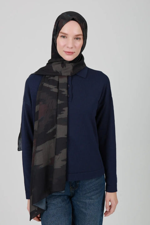 Zigzag Desenli Koyu Yeşil Şal - M28