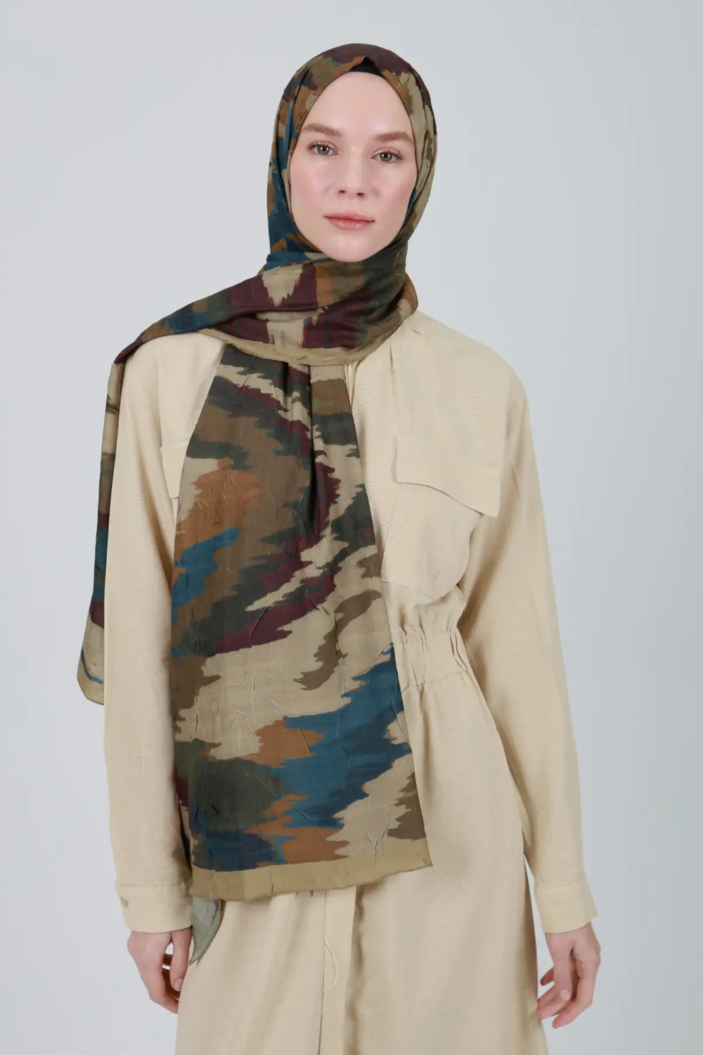 Zigzag Desenli Yağ Yeşili Şal - M26