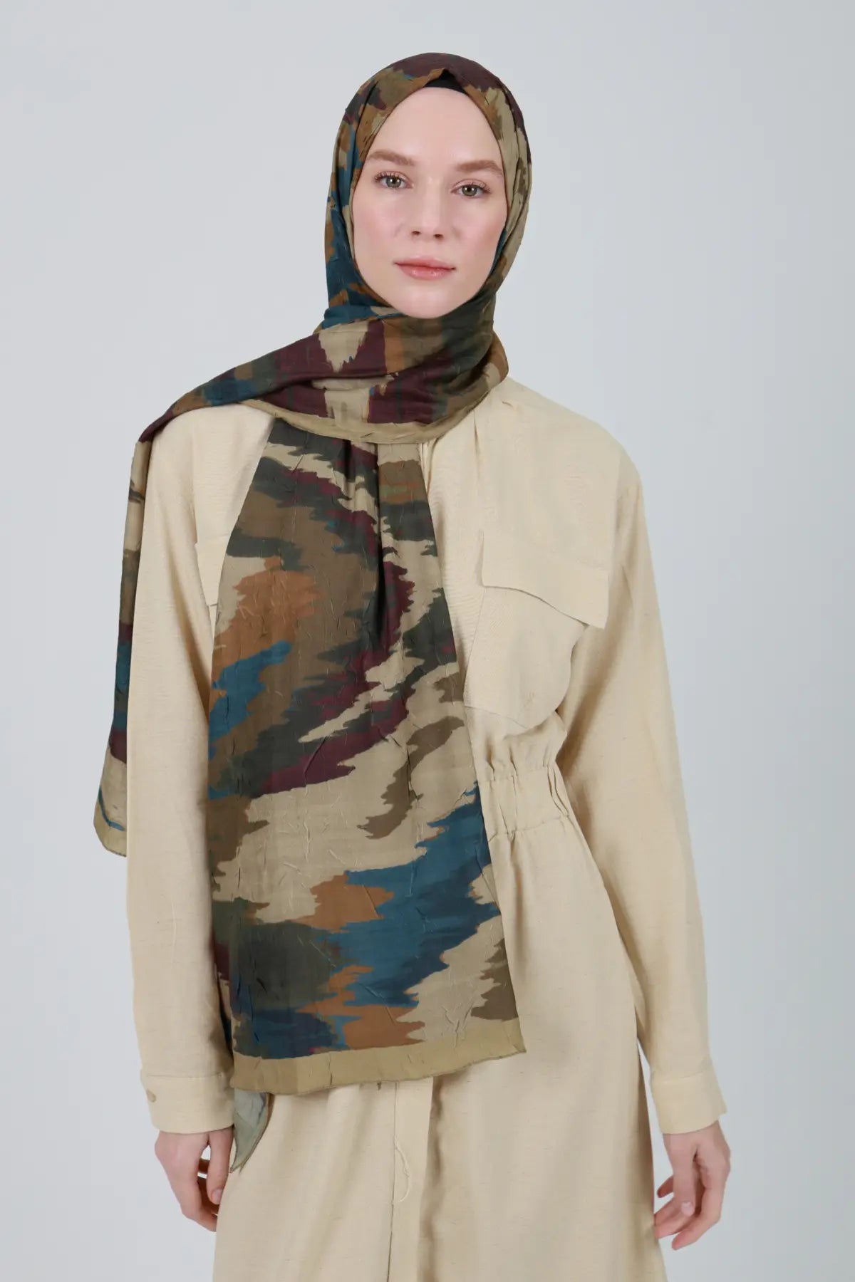 Zigzag Desenli Yağ Yeşili Şal - M26