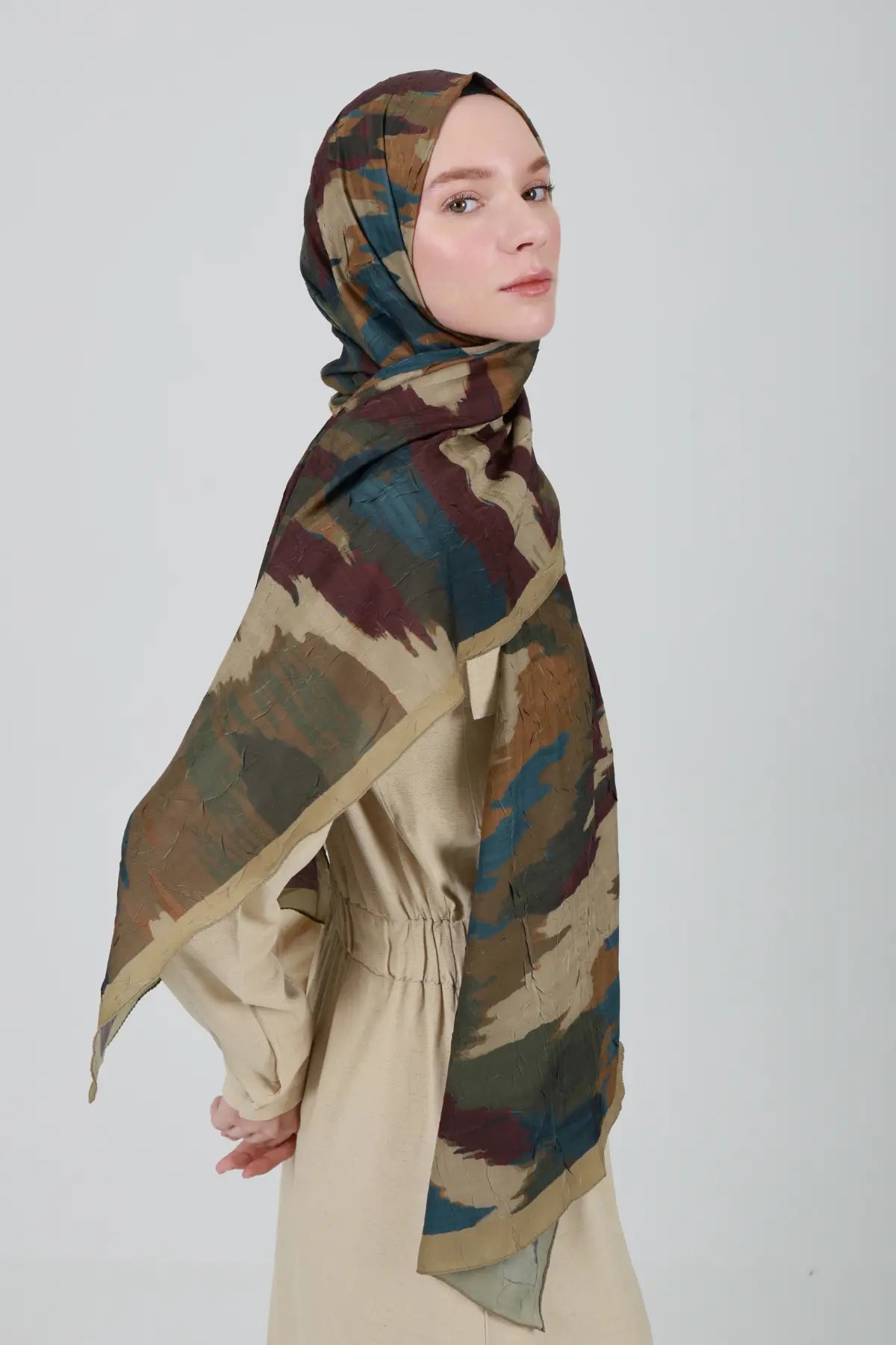 Zigzag Desenli Yağ Yeşili Şal - M26