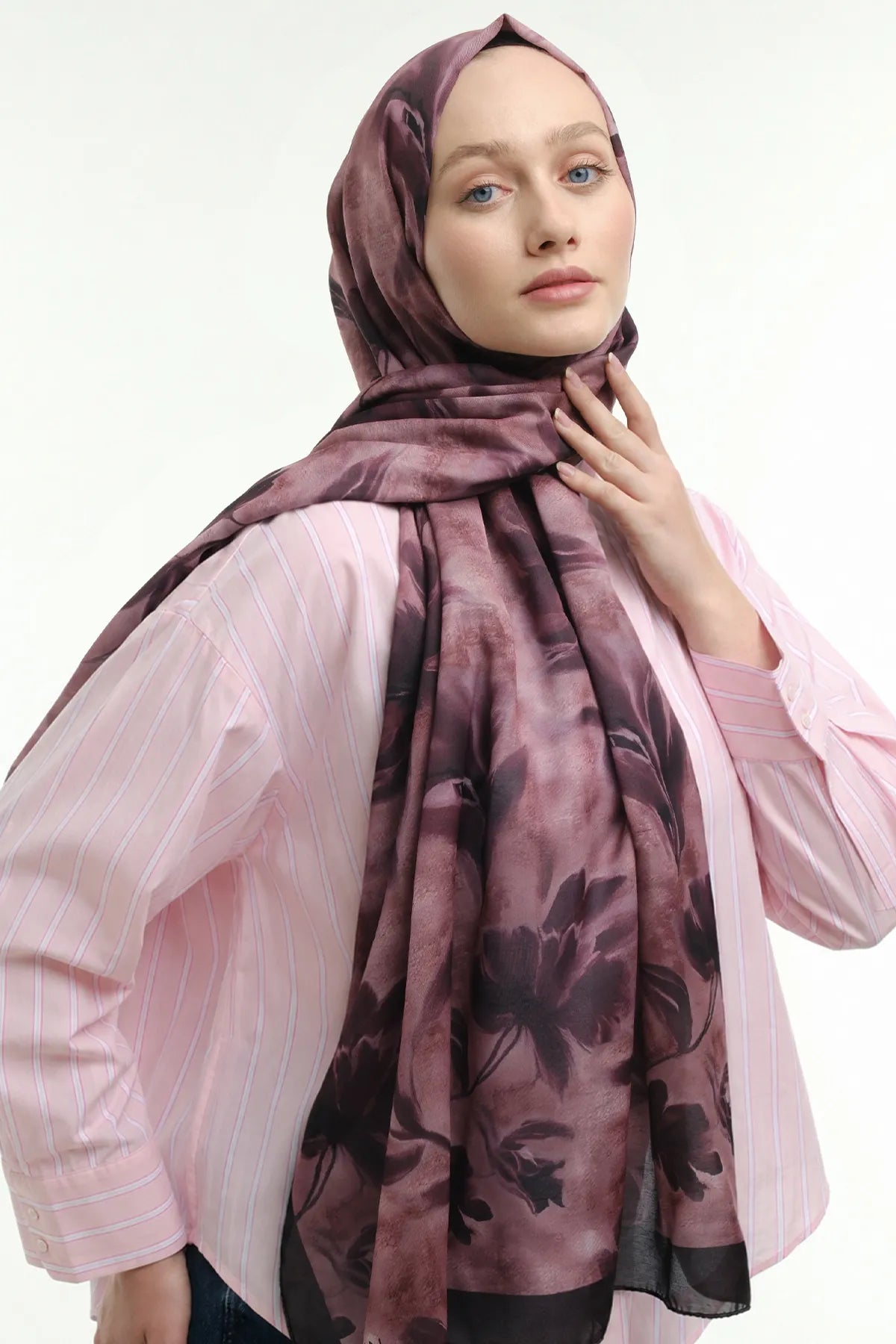 Peony Desen Şal - Koyu Pudra