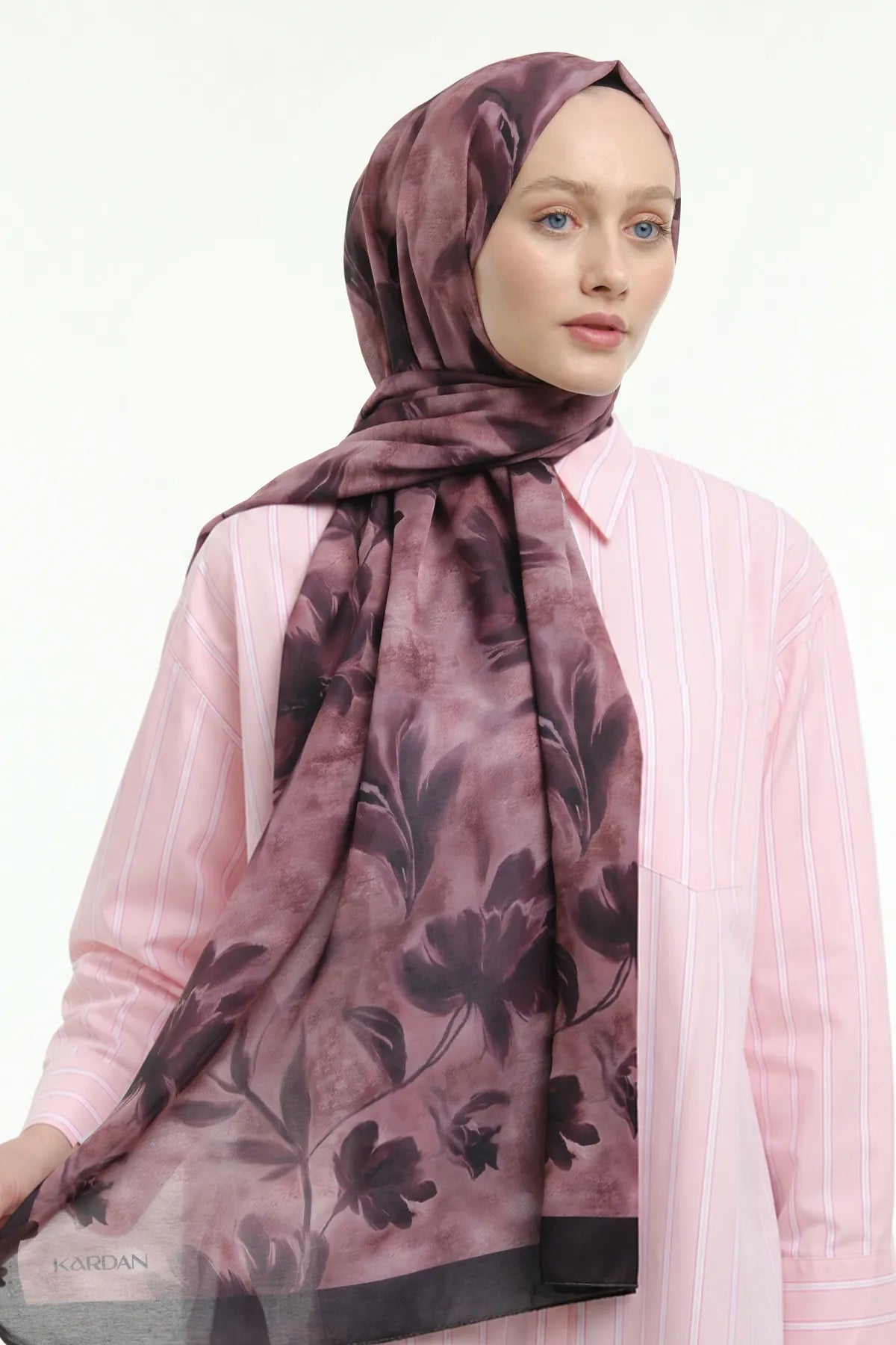 Peony Desen Şal - Koyu Pudra