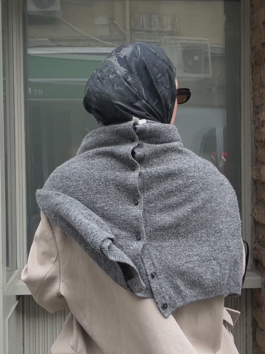 Botanik Desenli Koyu Haki Şal - S09